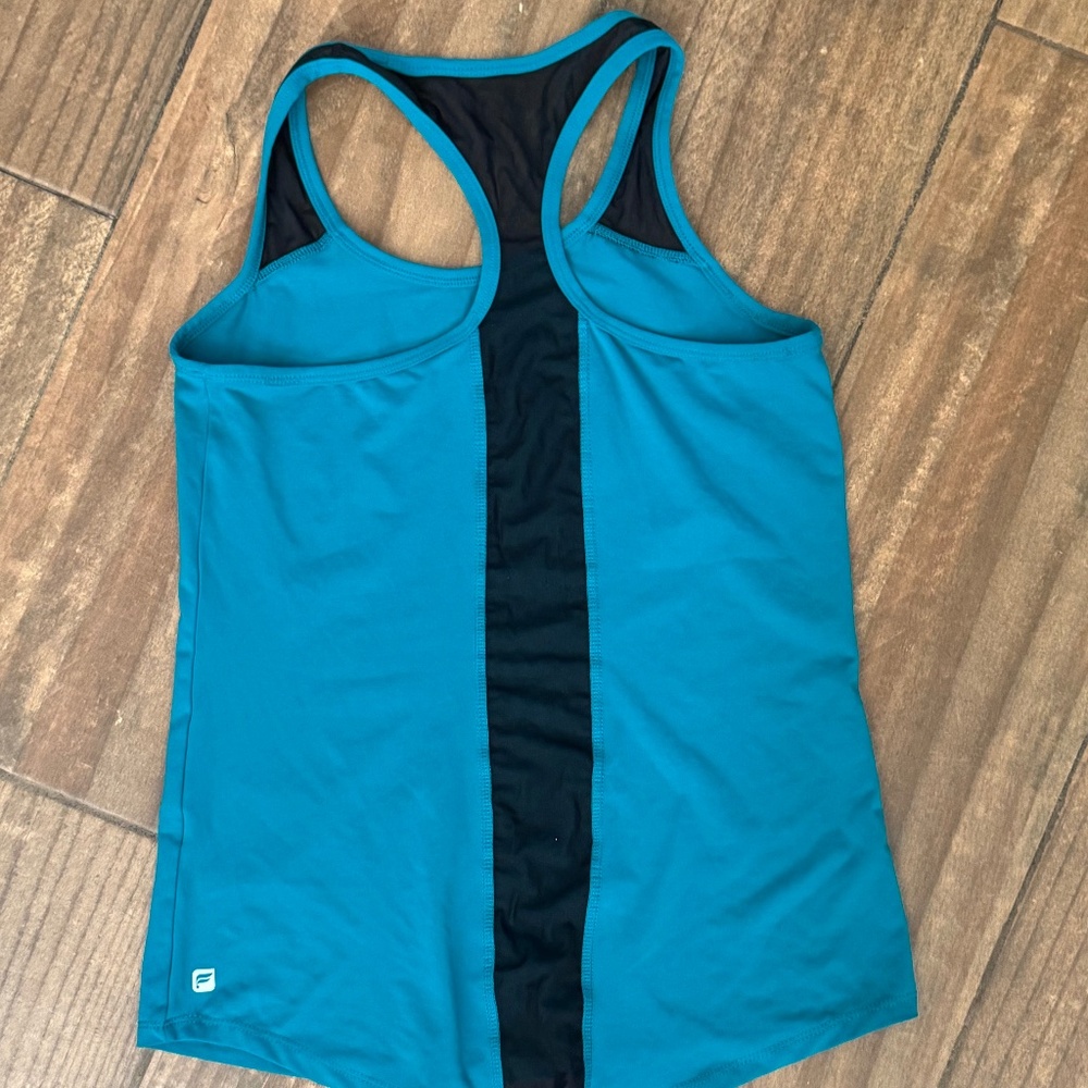 Fabletics Teal & Black Mesh Racerback Workout Top